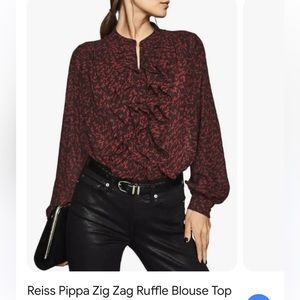 Reiss Pippa Zig Zag Ruffle Blouse Top Red/Burgundy